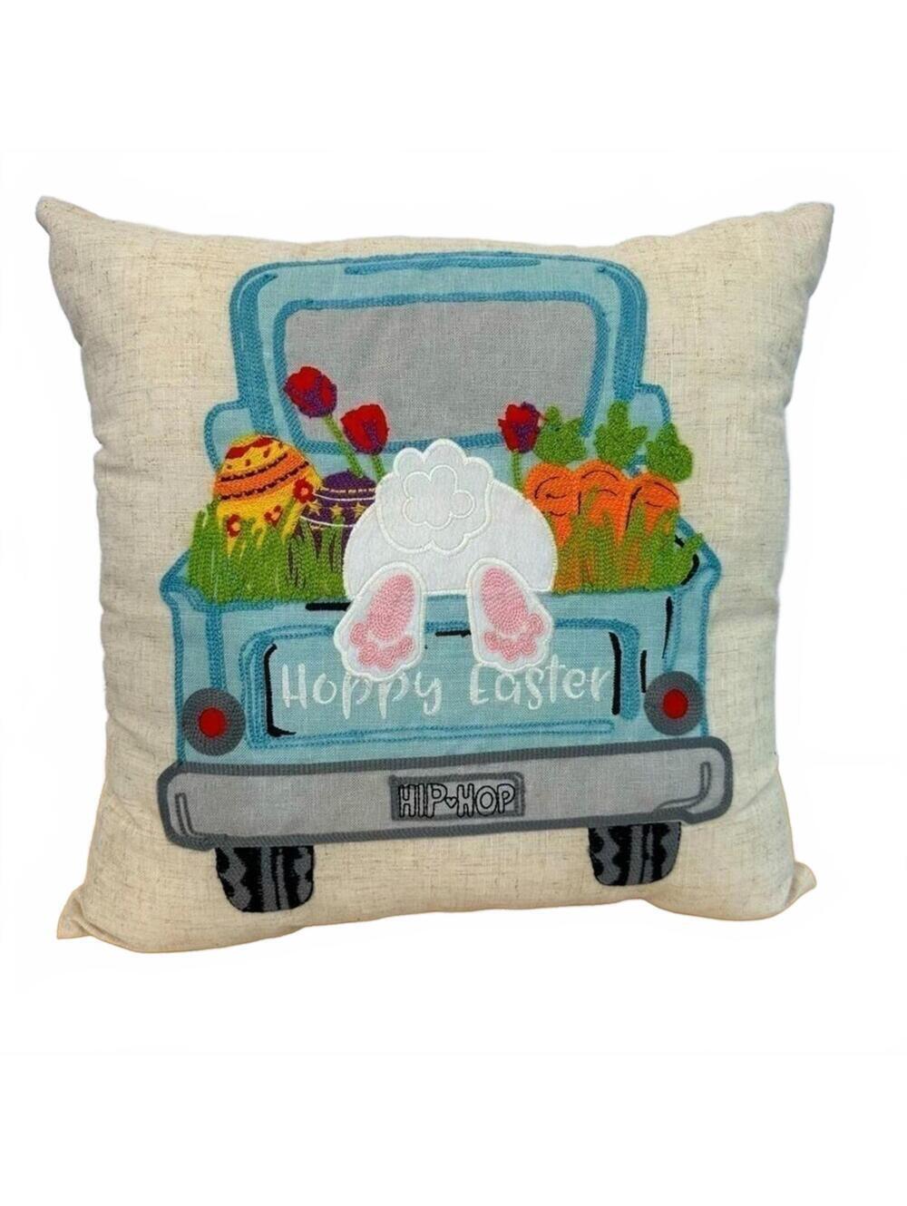 Adorable Embroidered Happy Easter 15”x15” Pillow